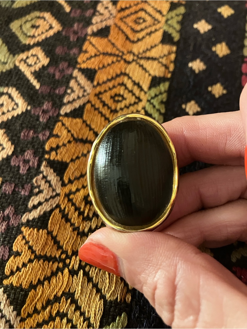 Alexis Bittar Gold-Tone Ring with Black Oval Stone Size 6